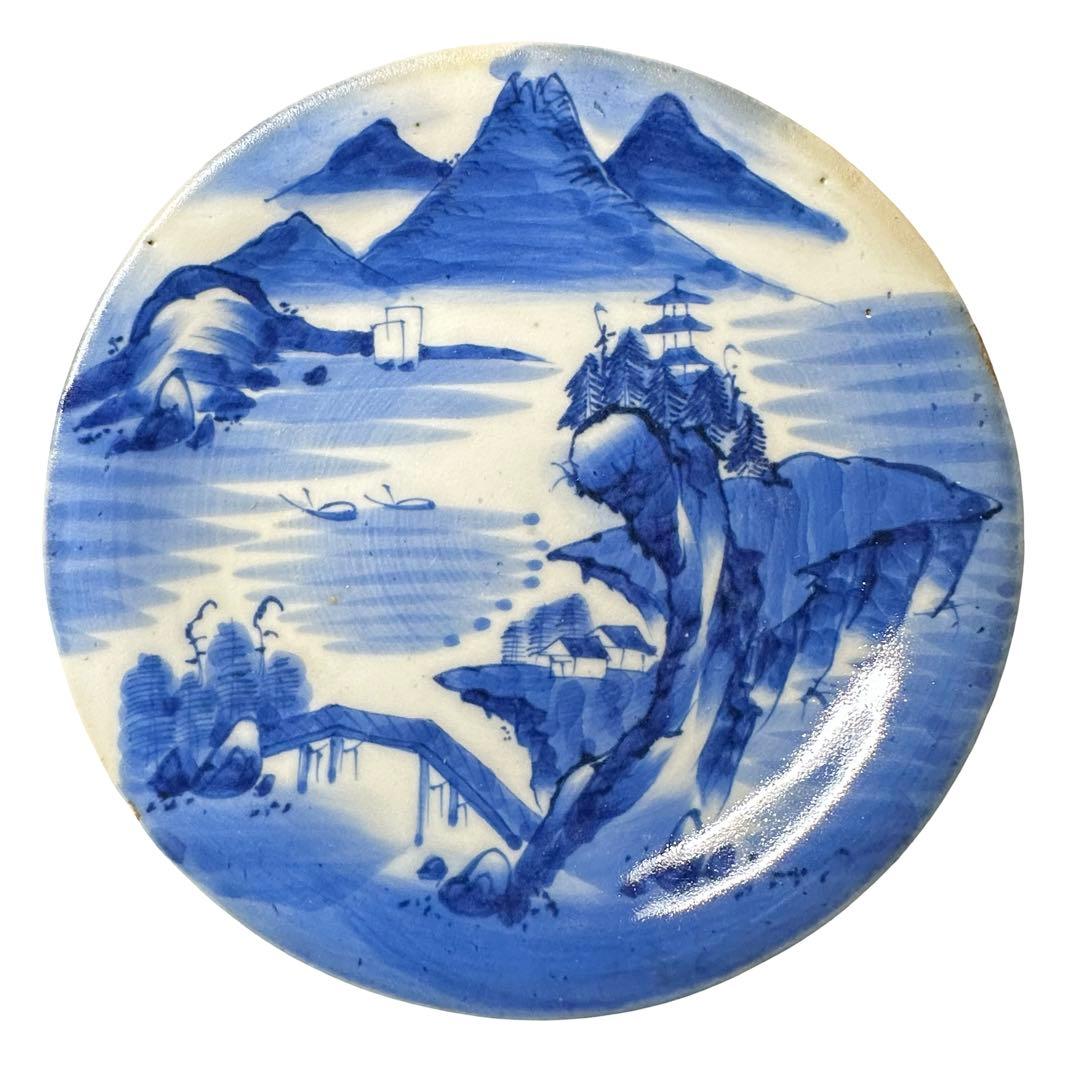 ★江戸幕末！古伊万里 染付 皿6枚/食器！船に楼閣山水図柄！直径 約16.8㎝★