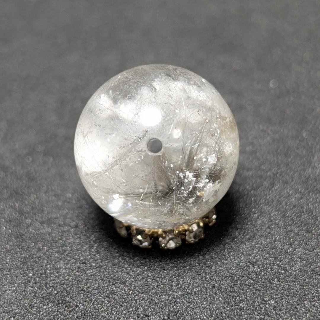 【結晶のような鉱物】プラチナルチルクォーツ 一点物 12ミリ 1粒売り 貫通穴有