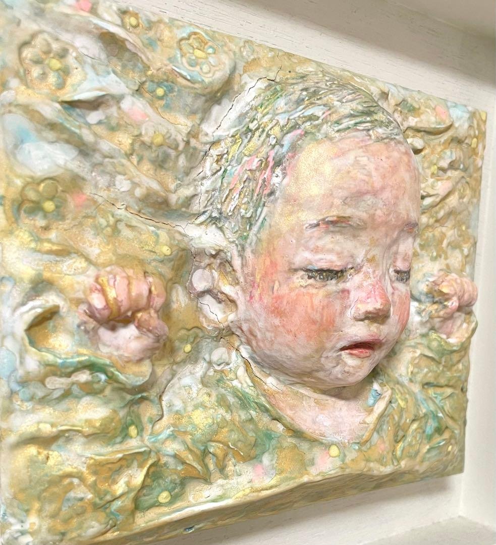 アート作品ハンドメイド出産祝いレリーフ　赤ちゃんインテリア