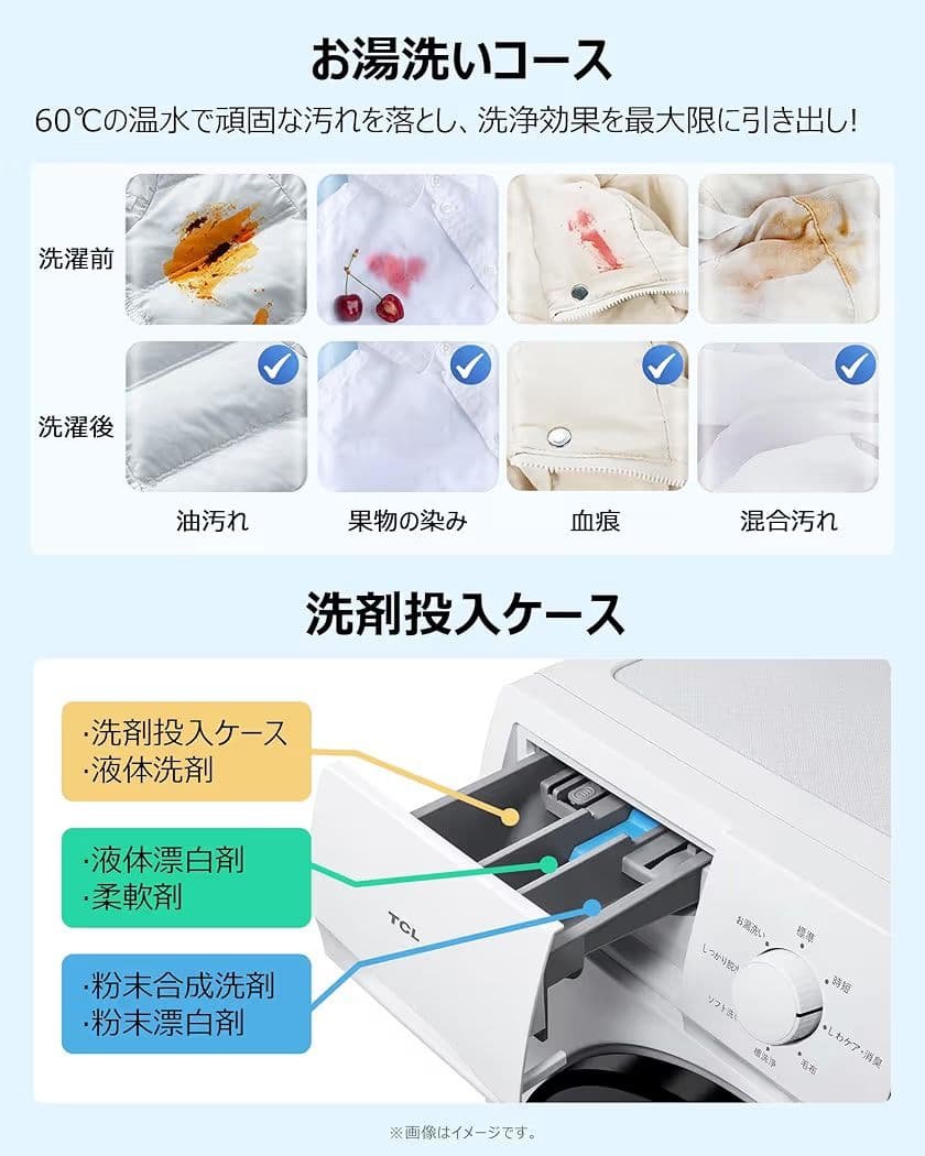 TCL ドラム式洗濯機 奥行48㎝ 幅60㎝ 超薄型 ホワイト CWD60AW