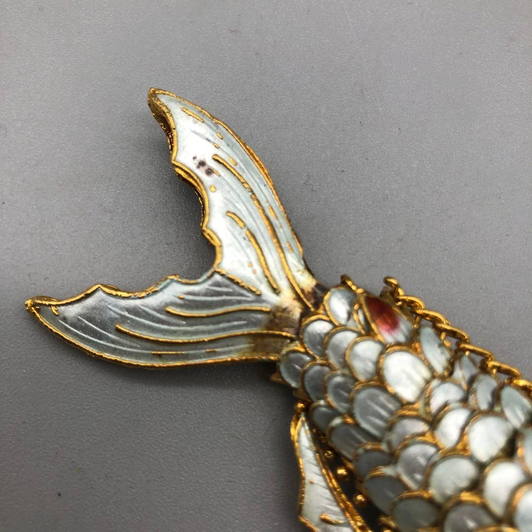希少アンティーク景泰藍クロワゾネ中国伝統工芸七宝焼銅製鯉コイお魚チャーム10cm