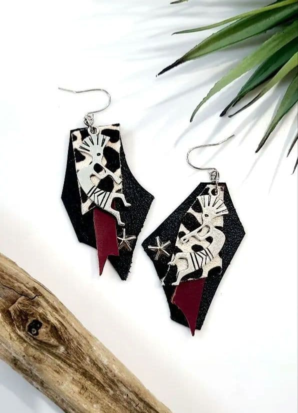 レザー ハラコ ✺ ピアス/イヤリング ✺ ダルメシアン ココペリ ネイティブ