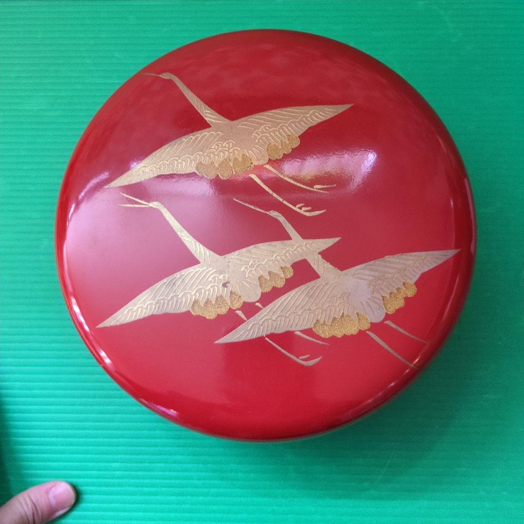 漆器　菓子器　蒔絵　鶴　古道具